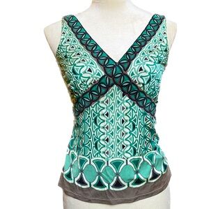 Ellie Tahari Sleeveless Green & Black Geometric Top - Size XS